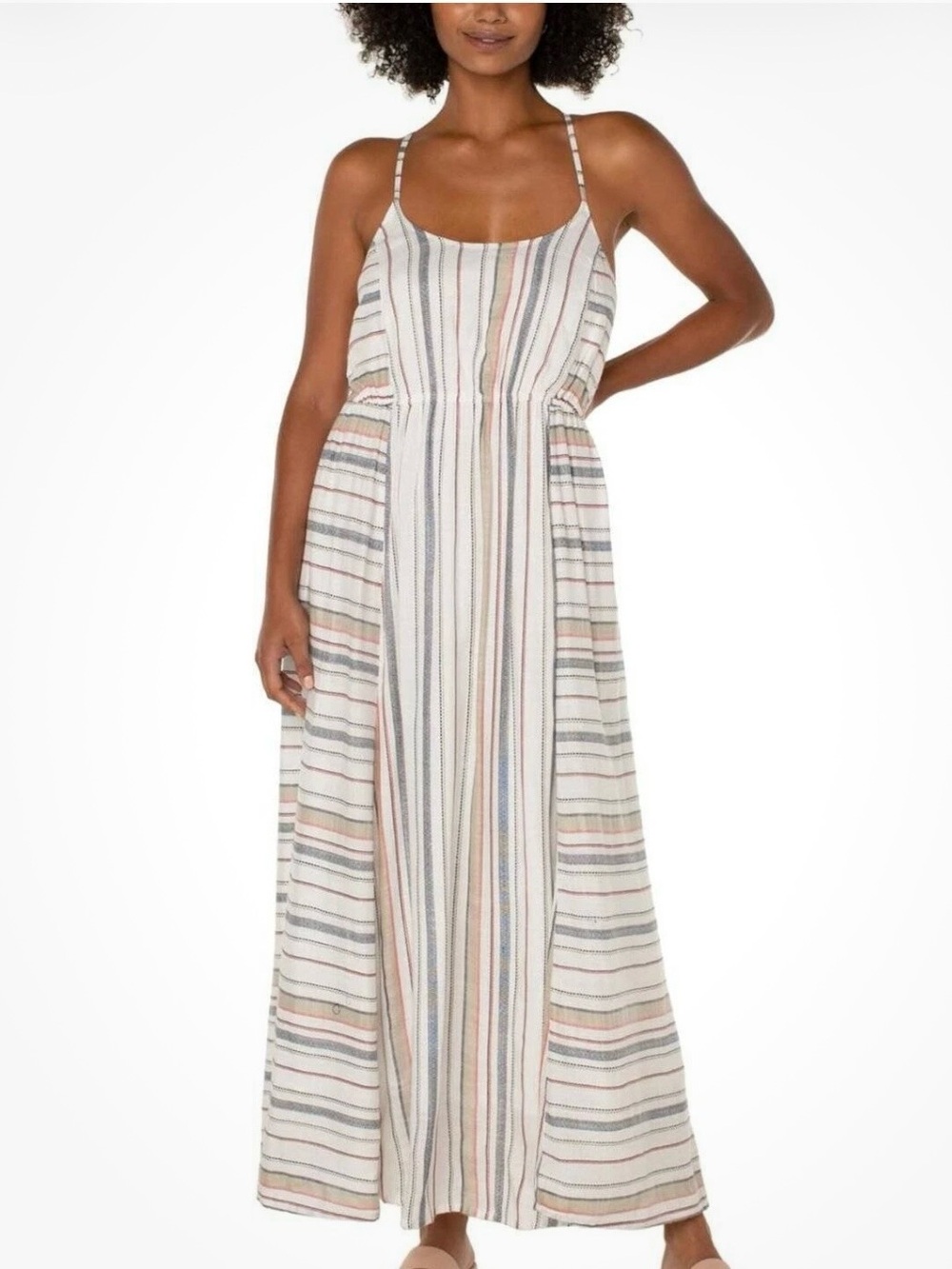 Studio B by bobeau Striped Sleeveless Maxi Dress w/ pastel stripes size M Lined